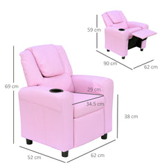 Kozy Kids Recliner Chair, PU Leather with Adjustable Backrest, Footrest, Padded Headrest, Pink