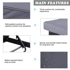 Kozy 2 Seater Rattan Lounger Adjustable Double Chaise Chair Loveseat w/ Cushion Black