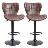 Kozy Bar Stools Set of 2 Adjustable Height Swivel Bar Chairs in PU Leather with Backrest & Footrest, Brown