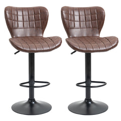Kozy Bar Stools Set of 2 Adjustable Height Swivel Bar Chairs in PU Leather with Backrest & Footrest, Brown
