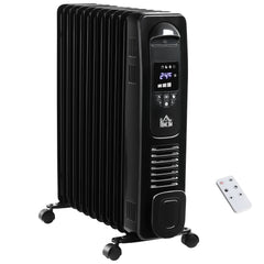 Kozy 2500W Digital Display Oil Filled Radiator, 11 Fin Portable Electric Heater with Timer, Adjustable Thermostat, Three Heat settings, Safety Cut Off, Remote, Black