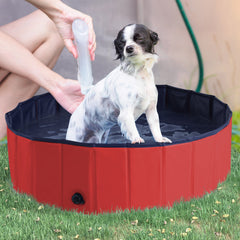 Pawhut Portable Pet Swimming Pool, Foldable Bathing Tub for Dogs and Cats, Non-Slip, Durable PVC, 妗?00x30H cm, Red | Aosom UK