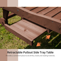 Kozy Outdoor Wooden Lounger Chair, Sun Bed with Built-In Table, Adjustable Backrest and Wheels, Red Brown