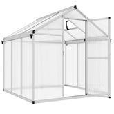 Outsunny 6 x 6ft Polycarbonate Greenhouse with Rain Gutters, Large Walk-In Green House with Window, Garden Plants Grow House with Aluminium | Aosom UK
