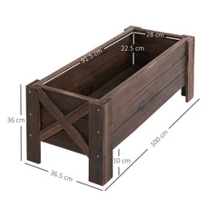 Kozy 58L Garden Raised Bed Planter Grow Containers for Outdoor Patio Plant Flower Vegetable Pot Fir Wood, 100 x 36.5 x 36 cm, Carbonized Colour