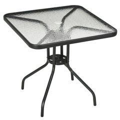 Kozy Square Garden Dining Table with Tempered Glass Top & Umbrella Hole, 76 x 76 cm