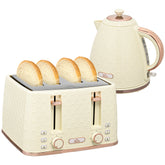 HOMCOM Cream Kettle and Toaster, 1.7L 3000W Fast Boil Jug Kettle w/ Auto Shut Off, 4 Slice Toaster w/ 7 Level Browning Controls | Aosom UK