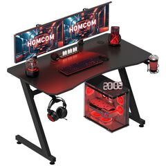 Kozy Gaming Desk 120 x 65 cm Steel Frame with Cup Holder, Headphone Hook, Adjustable Feet and Cable Organiser, Home Office Computer Table, Black