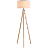 Kozy Floor Lamp with Elegant Wood Tripod, Free Standing E27 Bulb Lamp Versatile Use For Home Office - Beige