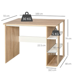 Kozy Computer Desk, Writing Desk with 3-Tier Storage Shelf, Work Table for Home Office, Study, Living Room, Oak and White