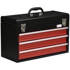 Kozy 3 Drawer Tool Chest, Lockable Metal Tool Box with Ball Bearing Runners, Portable Toolbox, 510mm x 220mm x 320mm, Black