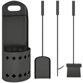 Kozy - 4 Pieces Fireplace Companion Set, Metal Fireplace Accessories Fireside Companion Set with Broom, Shovel, Poker, Bucket, Black