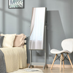 Kozy Full Length Mirror with Storage, Jewellery Cabinet with Mirror, Adjustable Angle and Stand, Lockable Jewellery Organiser for Bedroom Dressing Room, Grey