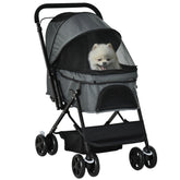 Kozy Pet Stroller Pushchair Foldable Travel Dog Cat Carriage w/ Reversible Handle Brake Basket