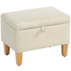 Kozy - 16L Linen Storage Ottoman Padded Footstool with Rubberwood Legs for Storage Box, Bed End, Shoe Bench, Seating, Beige