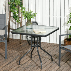 Kozy Square Garden Dining Table with Tempered Glass Top & Umbrella Hole, 76 x 76 cm
