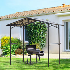Kozy 8ft x 5ft Outdoor BBQ Protective Gazebo Tent Aluminium Steel Frame w/ 2 Shelves Hardtop Roof Canopy Ground Stakes Safe Cooking