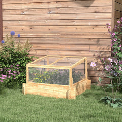 Outsunny Elevated Planter with Greenhouse: Wooden Box with Openable Top for Veggies, Flowers, and Herbs | Aosom UK