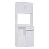 Kozy Tall Kitchen Cupboard, Kitchen Cabinet with Doors, Shelves, Drawer and Open Countertop, Storage Cabinet for Living Room, Dining Room, White