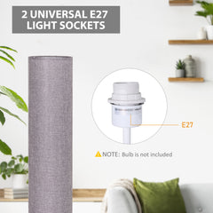 Kozy Floor Lamp for Living Room, 47" Modern Standing Lamp with Linen Shade, Wooden Base, Grey