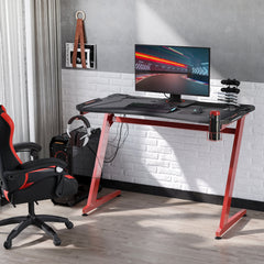 HOMCOM Gaming Desk, Ergonomic Home Office Desk, Gamer Workstation Racing Table w/ Headphone Hook & Cup Holder, 122 x 66 x 86cm, Black & Red | Aosom UK