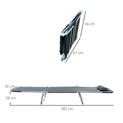 Kozy Outdoor Foldable Sun Lounger, Adjustable Backrest Garden Recliner Sun Lounger Chair with Headrest Pillow, Black