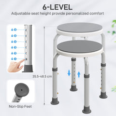 Kozy - 360° Swivel Shower Chair, Height Adjustable Aluminium Shower Stool with Non-Slip Feet for Disabled, Elderly, Grey