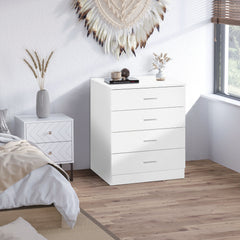 Kozy Chest of Drawers, 4 Drawers Storage Cabinet with Metal Rails, Anti-Tip for Playroom, Nursery Room, Hallway, etc