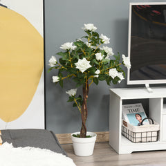 Kozy Artificial Plants White Rose Floral in Pot, Fake Plants for Home Indoor Decor, 90cm