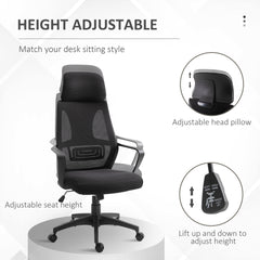 Kozy High Back Office Chair with Headrest, Adjustable Height, Mesh Material for Office Use, Black