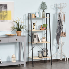 HOMCOM 4-Tier Vintage Ladder Shelf Bookcase Wood Storage Rack Stand Plants Display Black natural | Aosom UK