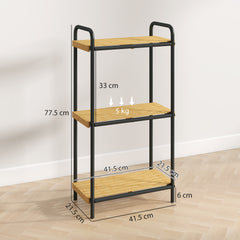 Kozy - 3-Tier Bamboo Bathroom Storage Shelf, Freestanding Narrow Shelving Unit with Slatted Shelves for Kitchen Bathroom Living Room, 41.5 x 21.5 x 77.5 cm, Natural and Black