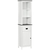 Kozy Tall Bathroom Cabinet, Freestanding Tallboy Storage Unit with Drawer and Adjustable Shelf for Living Room, White