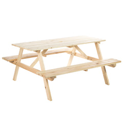 Kozy 6 Seater Wooden Picnic Table Bench for Outdoor Garden or Patio with Parasol Cutout 150 cm Natural Wood Finish