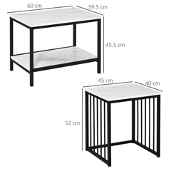 Kozy Modern Coffee Table Set of Two, Marble-Effect Nesting Side Tables with Steel Frame for Living Room, White, Black