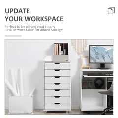 Kozy Seven-Drawer Filing Cabinet, with Wheels - White