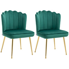 HOMCOM Shell Luxe Velvet Accent Chair, Modern Living Room Chair with Gold Metal Legs for Living Room, Bedroom, Home Office, Set of 2, Green | Aosom UK