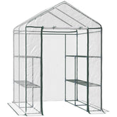 Kozy Walk in Greenhouse with 3-Tier 8 Shelves, Green House with Hemmed Cover, Roll-up Zipped Door, Steel Frame, 143 x 143 x 195cm