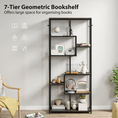 Kozy - Seven-Tier Geometric Bookcase - Grey/Black