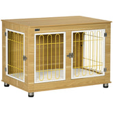 PawHut Dog Crate Furniture, Dog Cage End Table. with Soft Cushion, Double Door - Oak Tone | Aosom UK