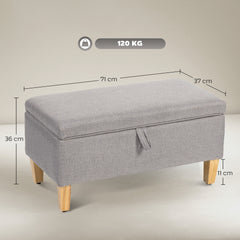 Kozy - 30L Linen Storage Ottoman Padded Footstool with Rubberwood Legs for Storage Box, Bed End, Shoe Bench, Seating, Light Grey
