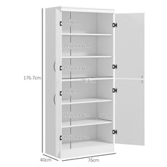 Kozy 4-Door Tall Kitchen Cupboard, Freestanding 6-Tier Storage Cabinet with 2 Adjustable Shelves for Living Room, Dining Room, White