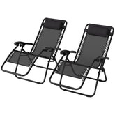 Kozy - Zero Gravity Chair Set of 2, Metal Frame Texteline Armchair Outdoor Folding and Reclining Sun Lounger with Head Pillow for Patio Decking Gardens Camping, Black