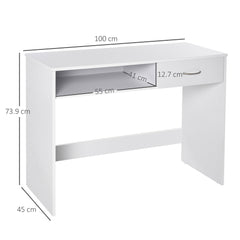 Kozy Compact Computer Desk, Study Table with Drawer and Storage Compartment, Writing Workstation, White