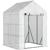 Kozy Walk In Greenhouse with 2 Tier Shelf, Portable Gardening Plant Grow House Tomato Greenhouse with Roll up Zip Panel Door, Reinforced PE Cover, 143 x 143 x 195cm, Green
