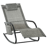 Kozy Outdoor Garden Rocking Chair, Patio Sun Lounger Rocker Chair with Breathable Mesh Fabric, Removable Headrest Pillow, Armrest, Side Storage Bag, Dark Grey
