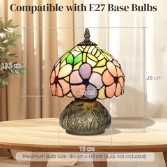 Kozy Tiffany-Style Table Lamp with Sculpted Dragonfly Base, Handcrafted Antique Stained Glass Bedside Lamp for Living Room and Bedroom, E27 Socket, Pink