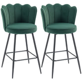 Kozy - Set of Two Velvet-Feel Lotus Bar Stools - Dark Green