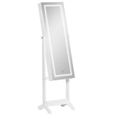 Kozy Jewellery Cabinet with LED Light, Lockable Jewellery Organiser with Full-Length Mirror for Bedroom Dressing Room, White