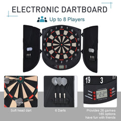 Kozy Electronic Dartboard Set 26 Games and 185 Variations with 6 Darts and Cabinet to Stroage Multi-Game Option Ready-to-Play